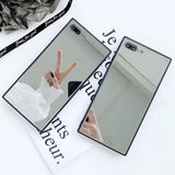 LOVECOM Girl Makeup Mirror TPU Side+PC Back Cover+Tempered Glass Square Phone Case For iphone 6 6S 7 8 Plus XS X XS MAX XR